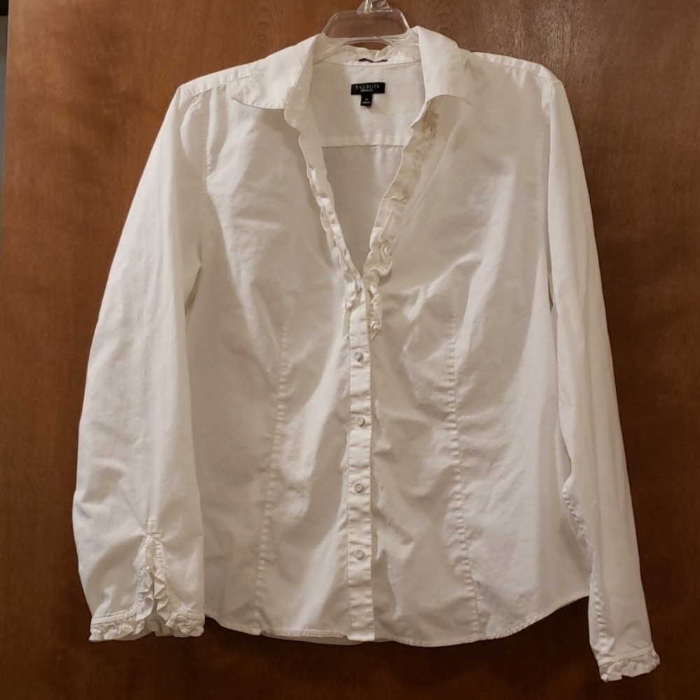 Talbots White Button-down Ruffle Dress Shirt